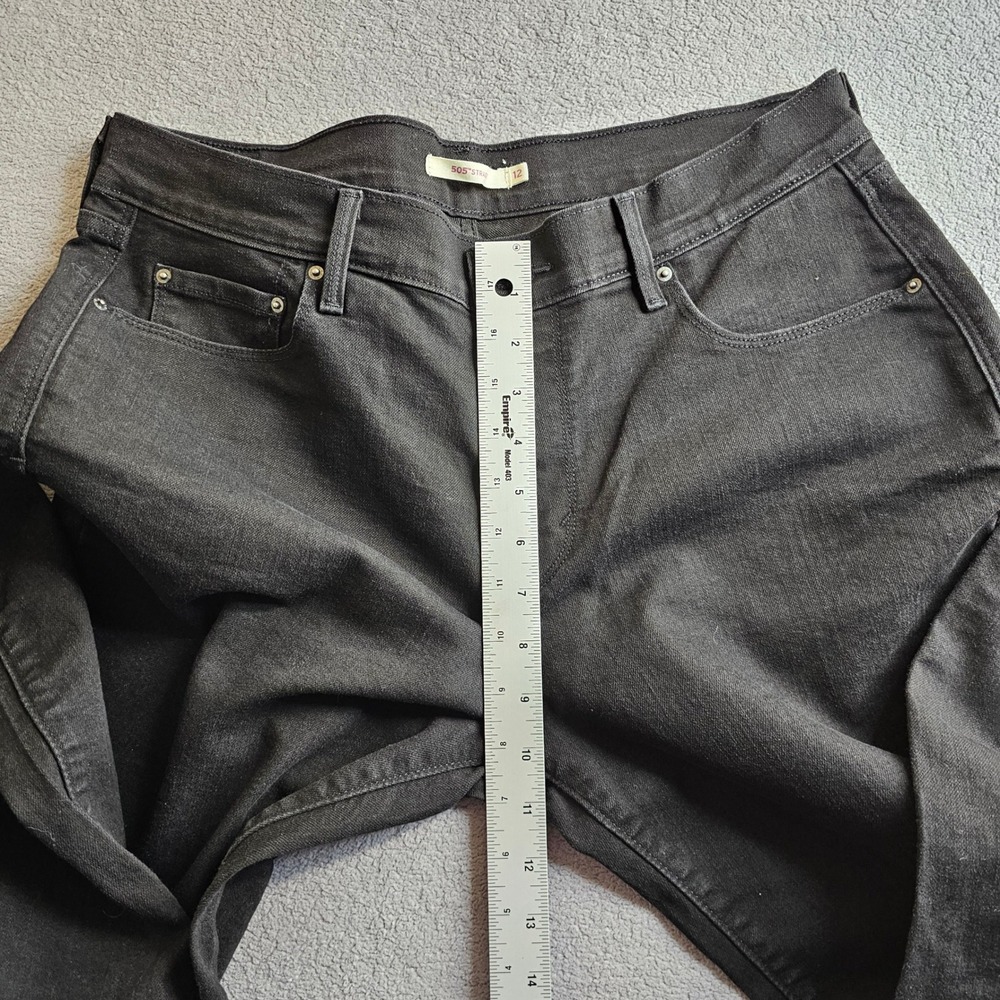 Levis 505 Straight Leg Jeans Womens 12 Black Denim Stretch Mid Rise Dark Wash - Picture 5 of 14
